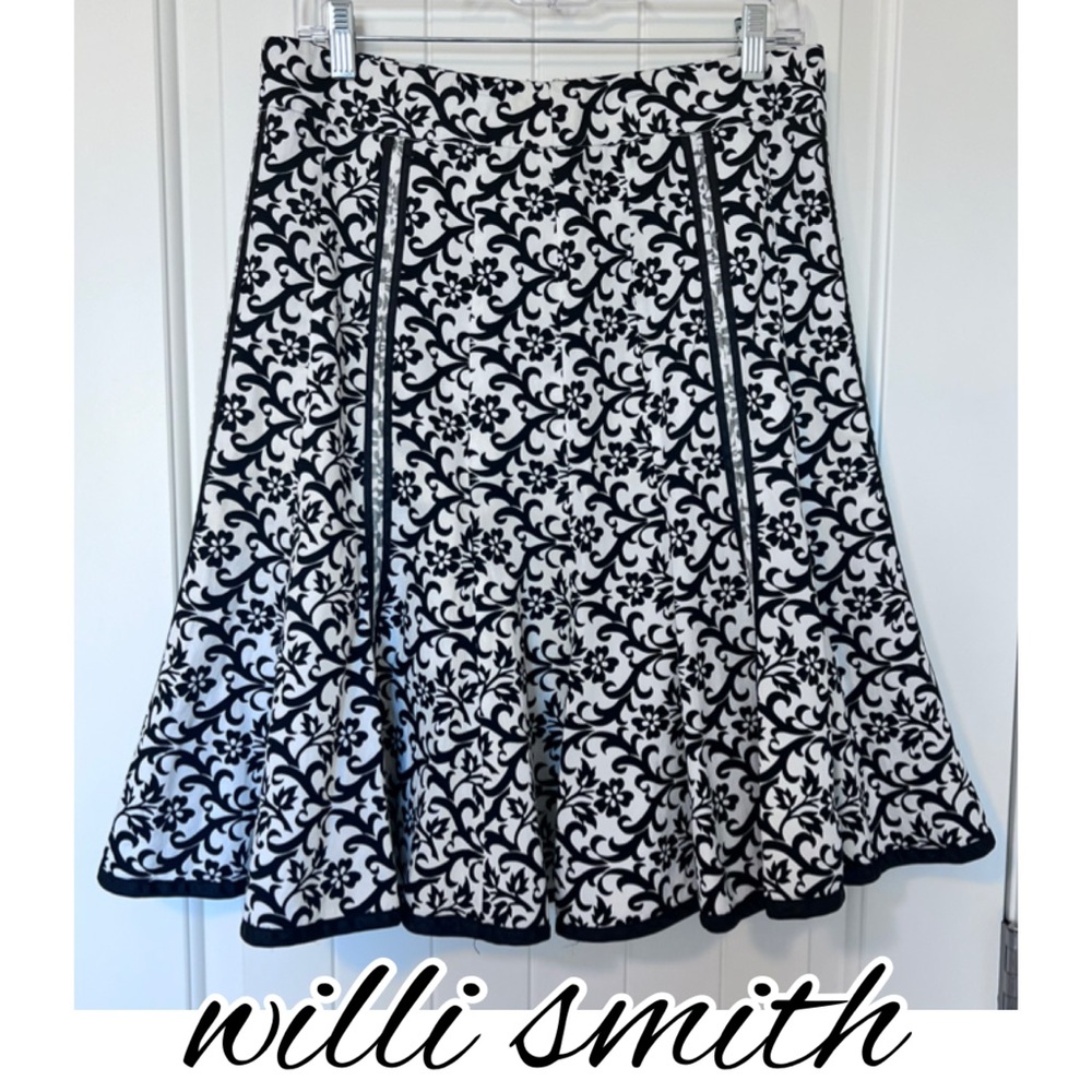 Willi Smith Vintage Black & White A-Line Tulip Skirt Cotton Sz 10